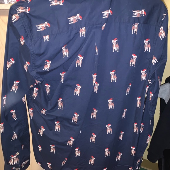 Holiday Dogs with Santa Hats Button down, Size L - Picture 3 of 4